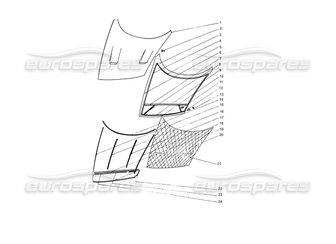 ferrari 365 gtb4 daytona (coachwork) vordere motorhaube teilediagramm