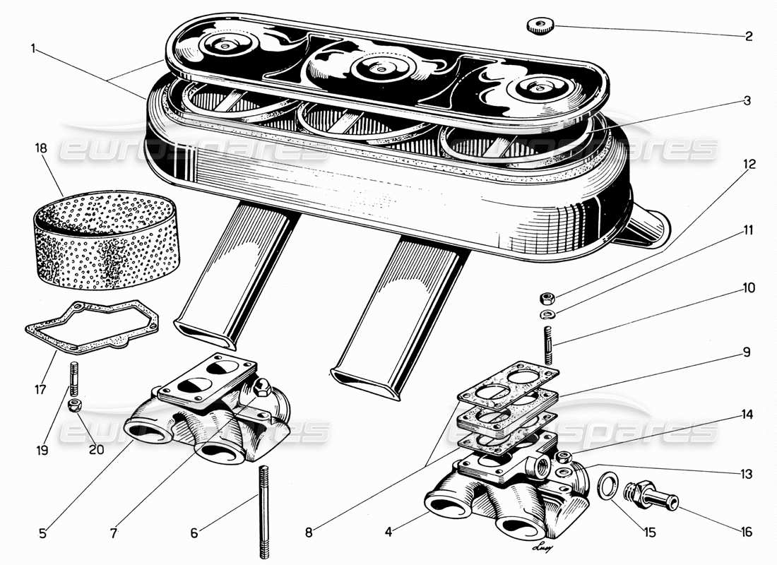 ferrari 330 gt 2+2 teilediagramm für lufteinlass und verteiler