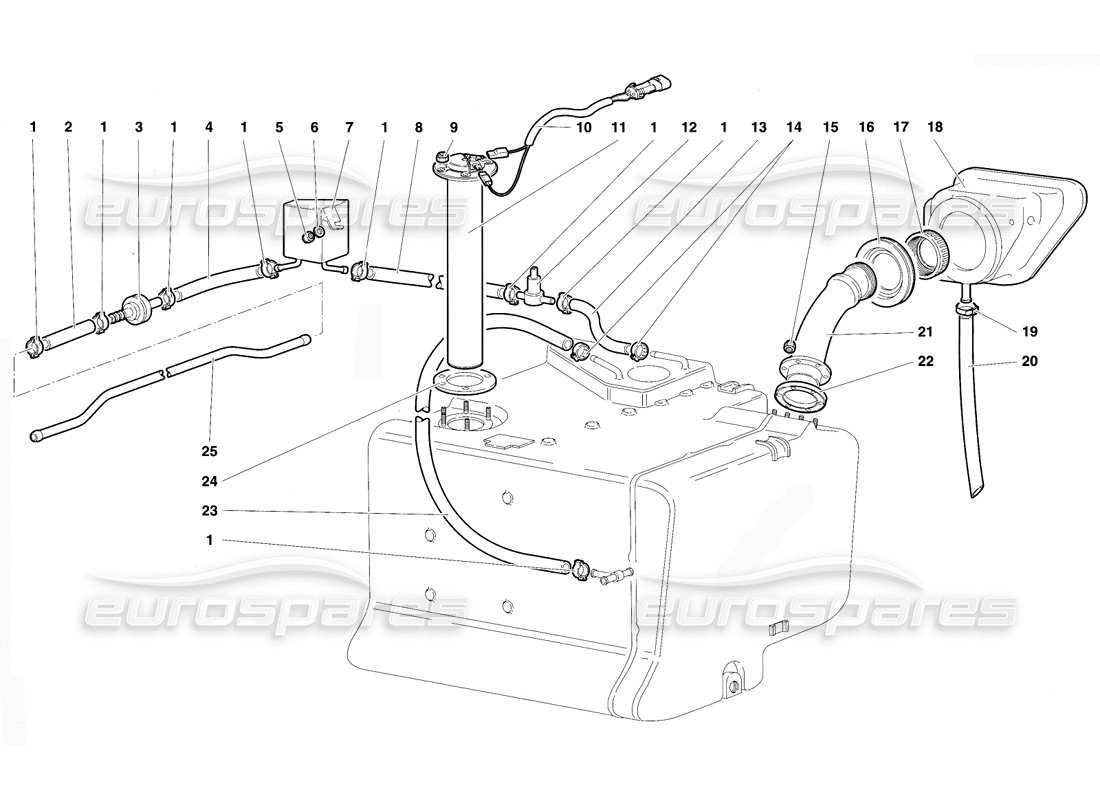 lamborghini diablo vt (1994) kraftstoffsystem teilediagramm