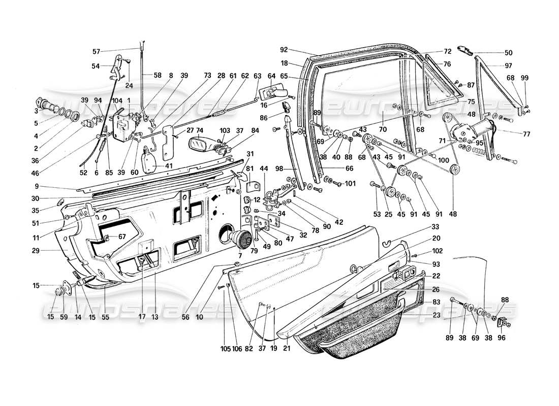 ferrari 308 quattrovalvole (1985) doors-ersatzteildiagramm