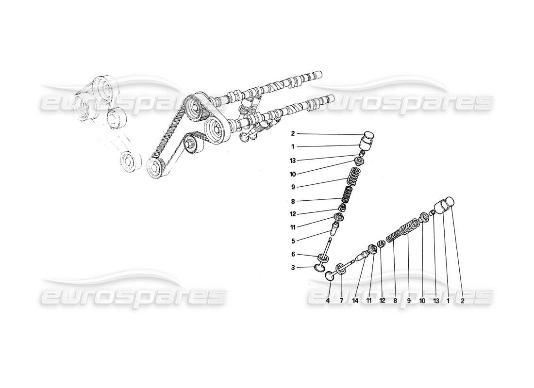 ferrari 308 quattrovalvole (1985) zeitsteuerungssystem – stößel teilediagramm