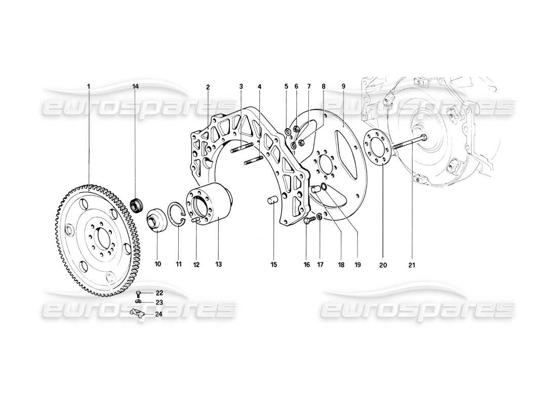 ferrari 400i (1983 mechanical) teilediagramm für motorschwungrad und kupplungsgehäuse-abstandshalter (400 automatik)