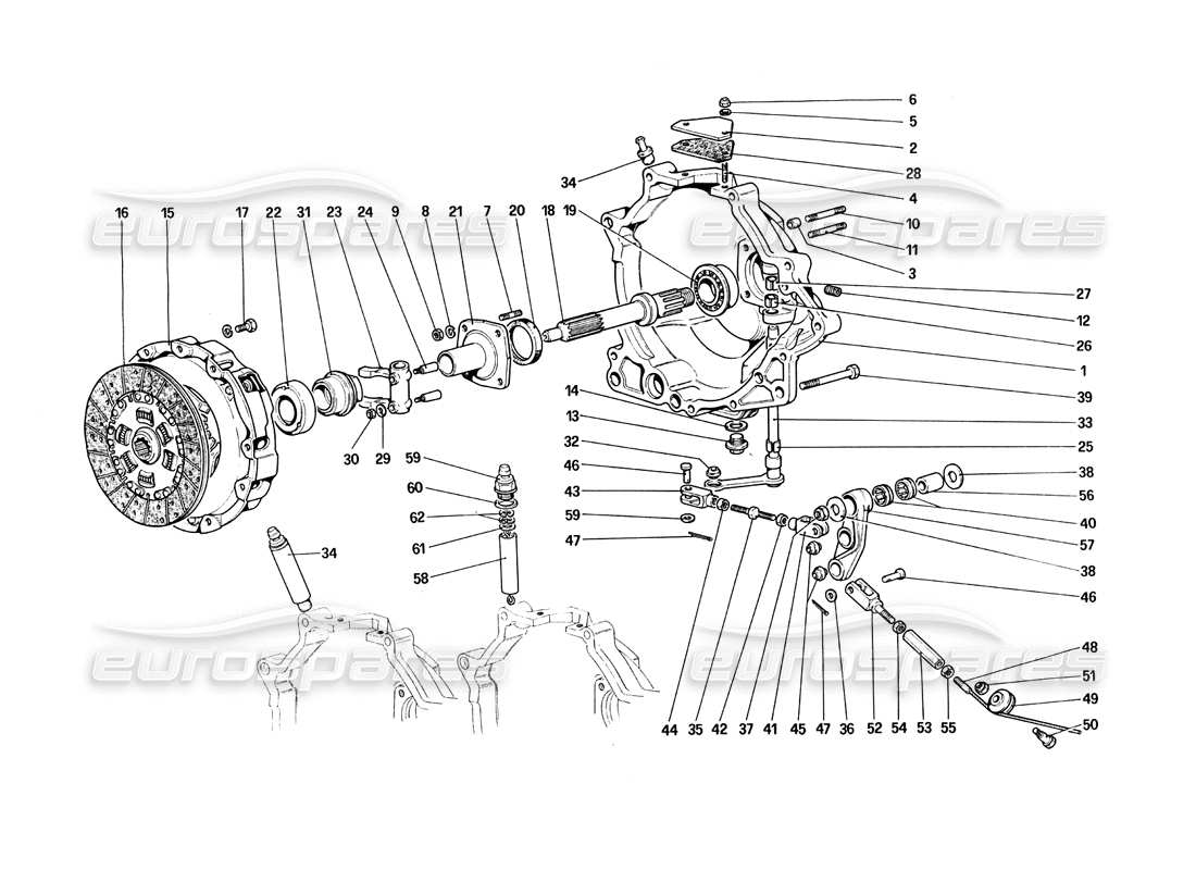 ferrari 308 quattrovalvole (1985) kupplung und steuerung teilediagramm