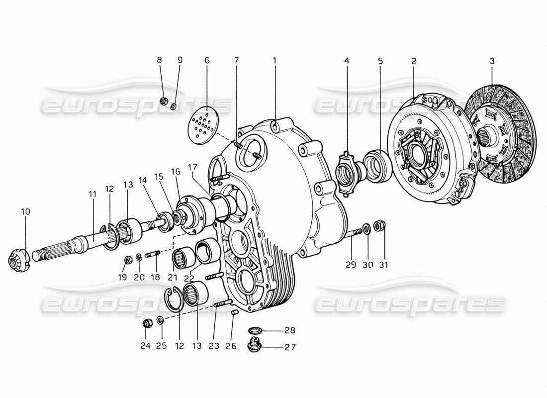 ferrari 206 gt dino (1969) kupplungseinheit und abdeckung teilediagramm