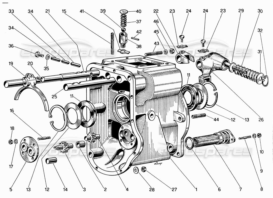 ferrari 330 gt 2+2 teilediagramm des zwischengetriebegehäuses