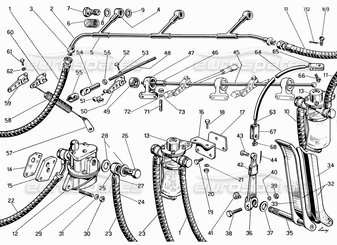 ferrari 330 gt 2+2 teilediagramm für zuführung und steuerung