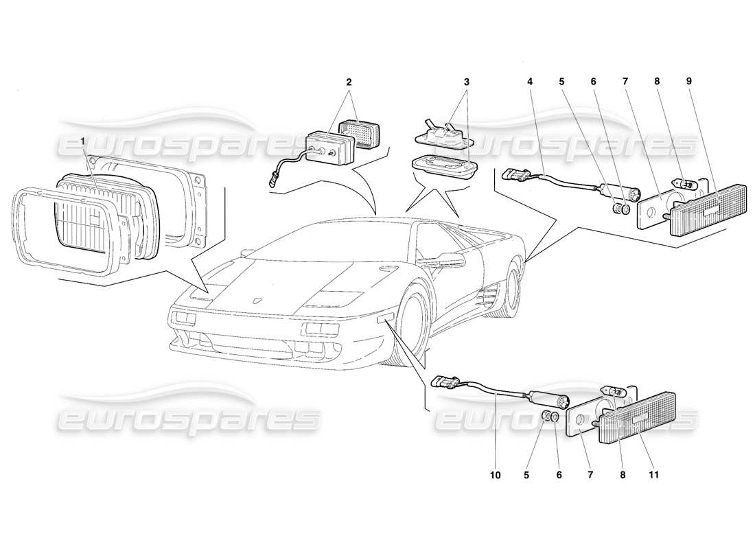 lamborghini diablo vt (1994) lichter (gültig für usa-version – april 1994) teilediagramm