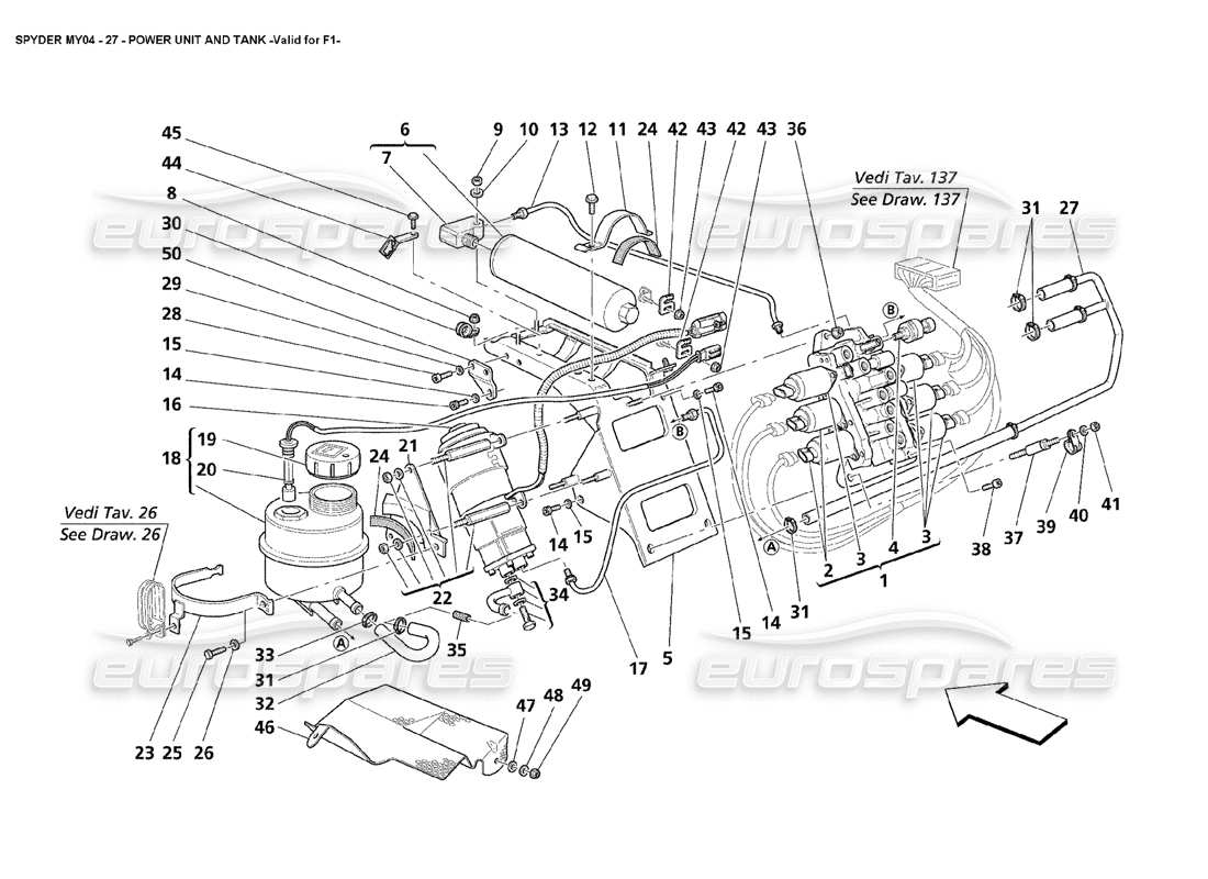 maserati 4200 spyder (2004) antriebseinheit und tank gültig für f1 teilediagramm