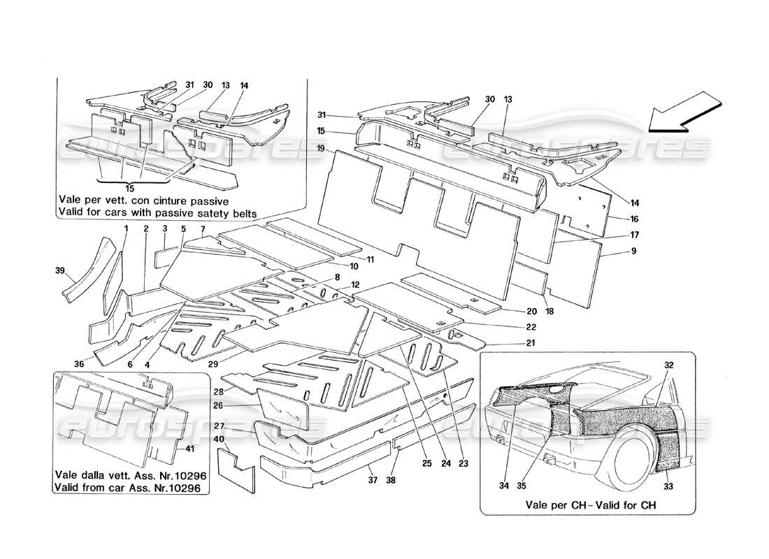 ferrari 348 (1993) tb / ts teilediagramm für die isolierung des fahrgastraums
