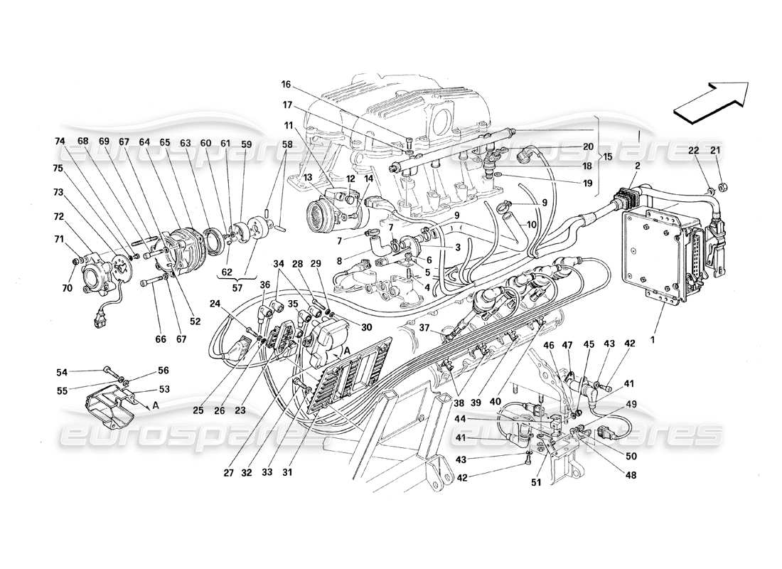 ferrari 348 (1993) tb / ts lufteinspritzung - zündung teilediagramm
