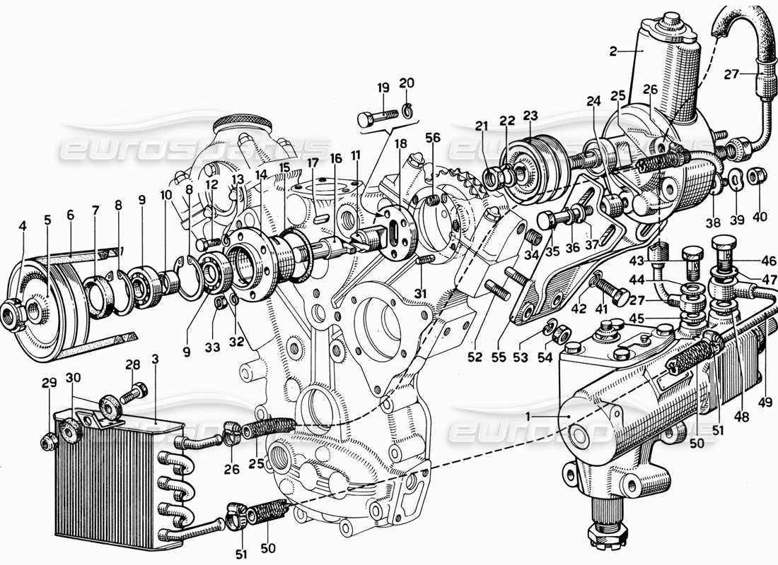 ferrari 365 gt 2+2 (mechanical) teilediagramm für hydraulische lenkpumpe und steuerungen