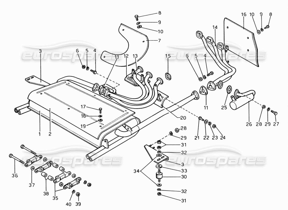 ferrari 206 gt dino (1969) montage der auspuffrohre teilediagramm