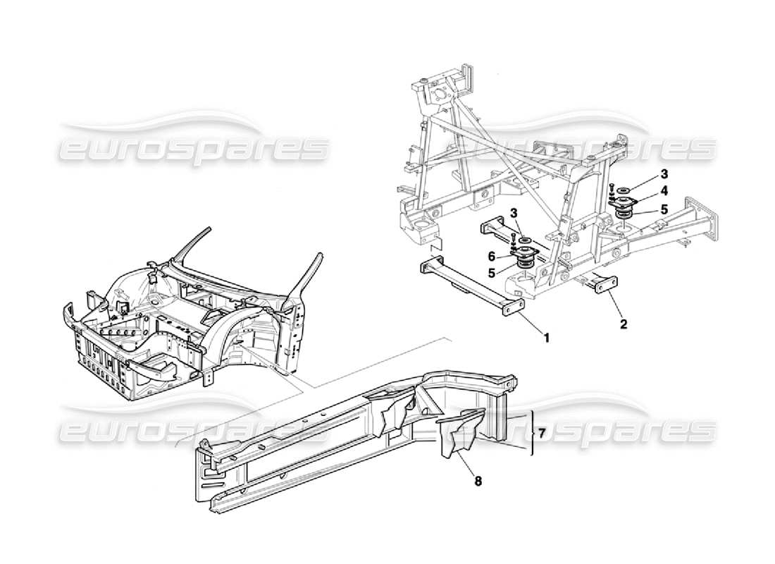 ferrari 355 challenge (1996) motorstützen – fahrwerks- und karosserieelemente teilediagramm