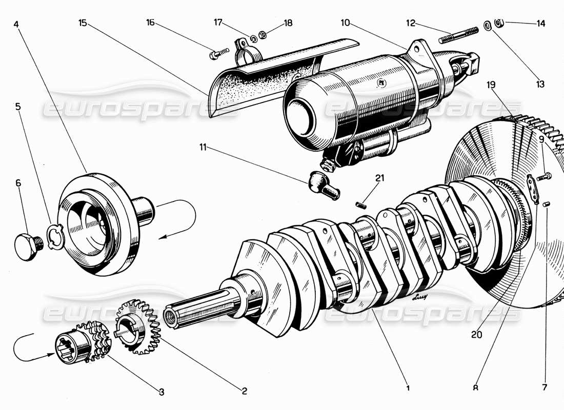 ferrari 330 gt 2+2 teilediagramm für kurbelwelle und anlasser