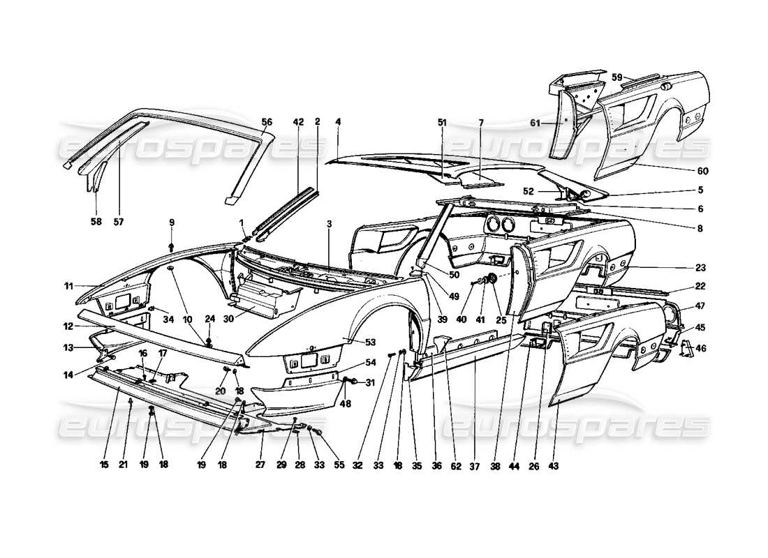 ferrari mondial 3.0 qv (1984) karosserie - teilediagramm für außenelemente