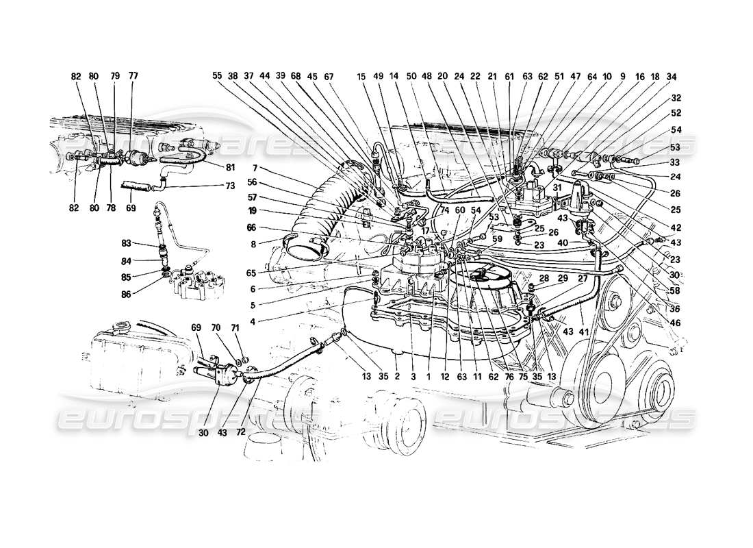 ferrari mondial 3.0 qv (1984) kraftstoffeinspritzsystem - kraftstoffverteiler, leitungen - teilediagramm
