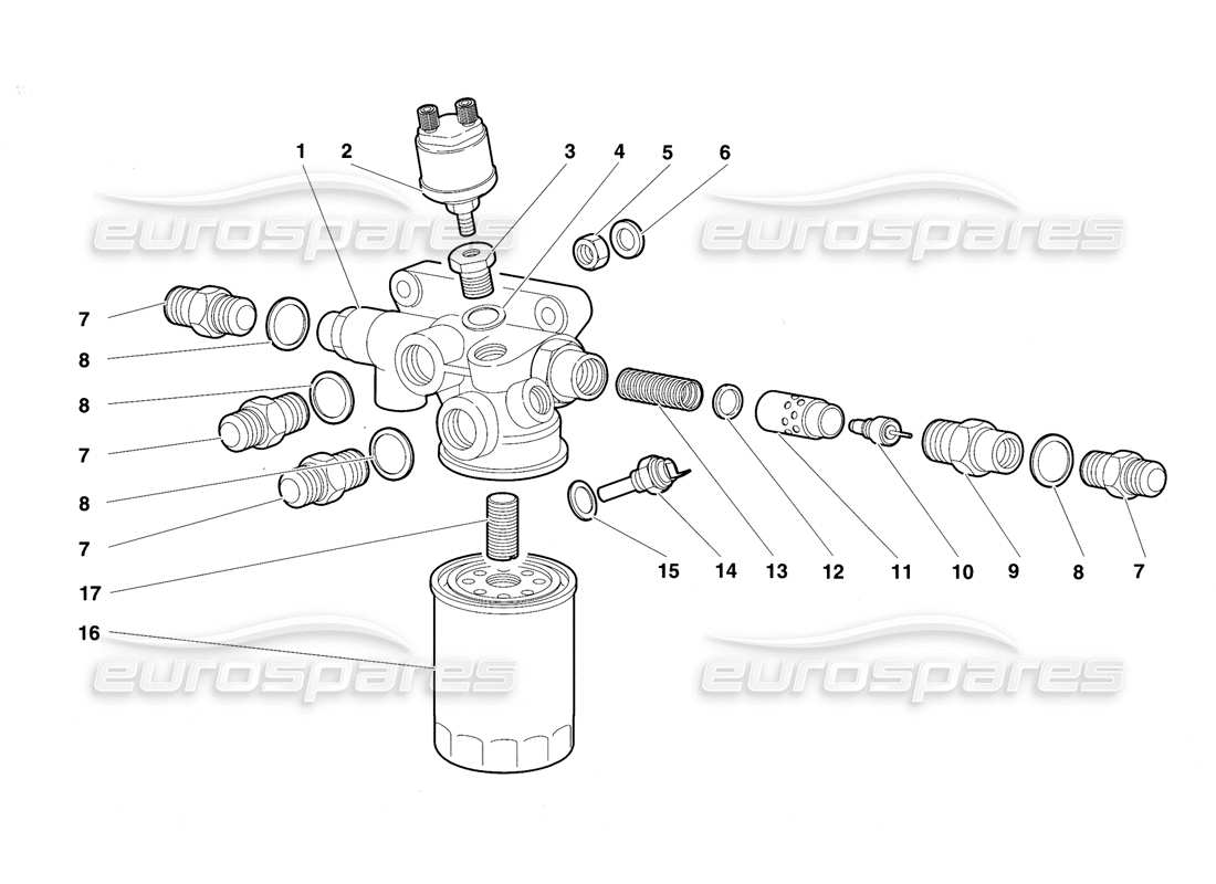 lamborghini diablo vt (1994) teilediagramm für motorölfilter und thermostat