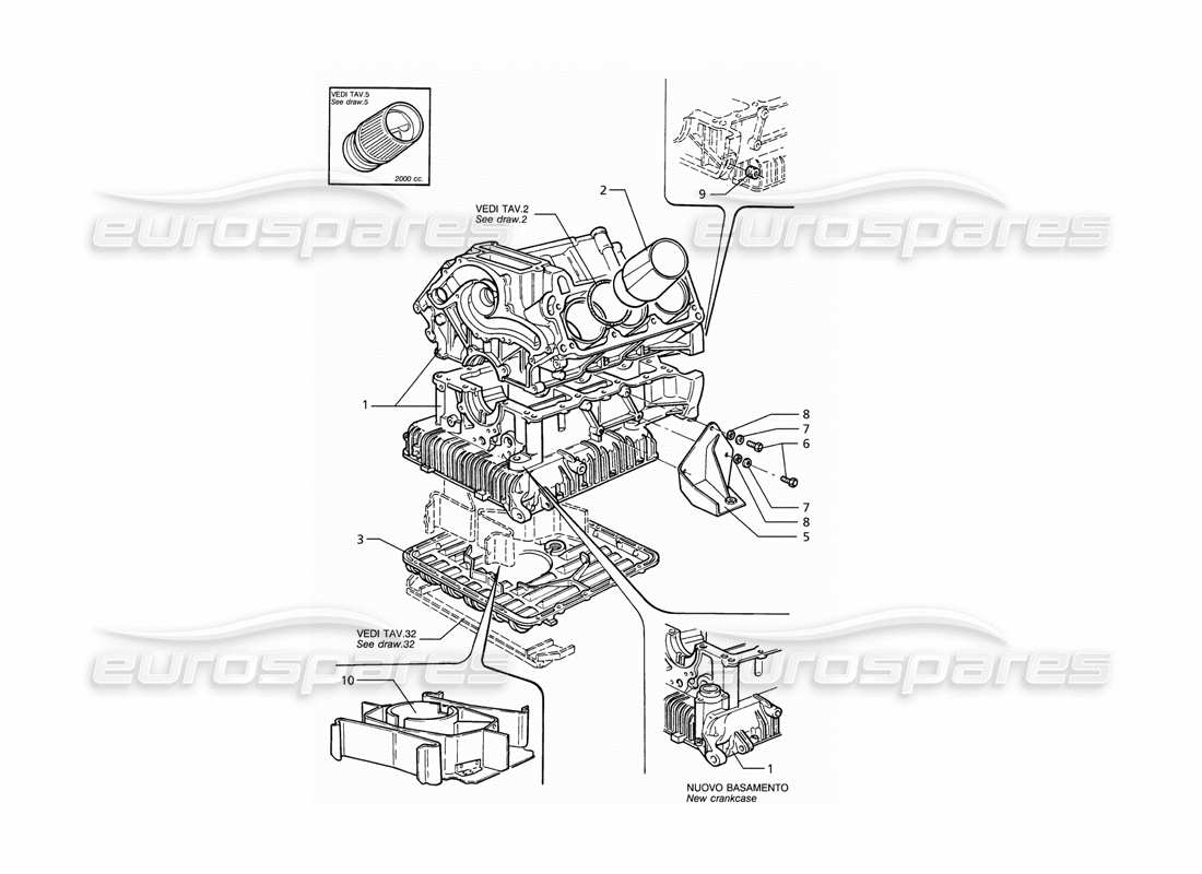 maserati ghibli 2.8 (abs) teilediagramm für zylinderblock und ölwanne