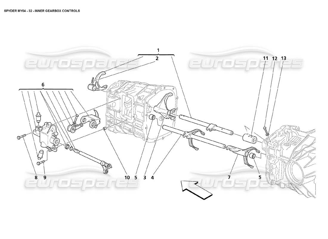 maserati 4200 spyder (2004) innere getriebesteuerung teilediagramm