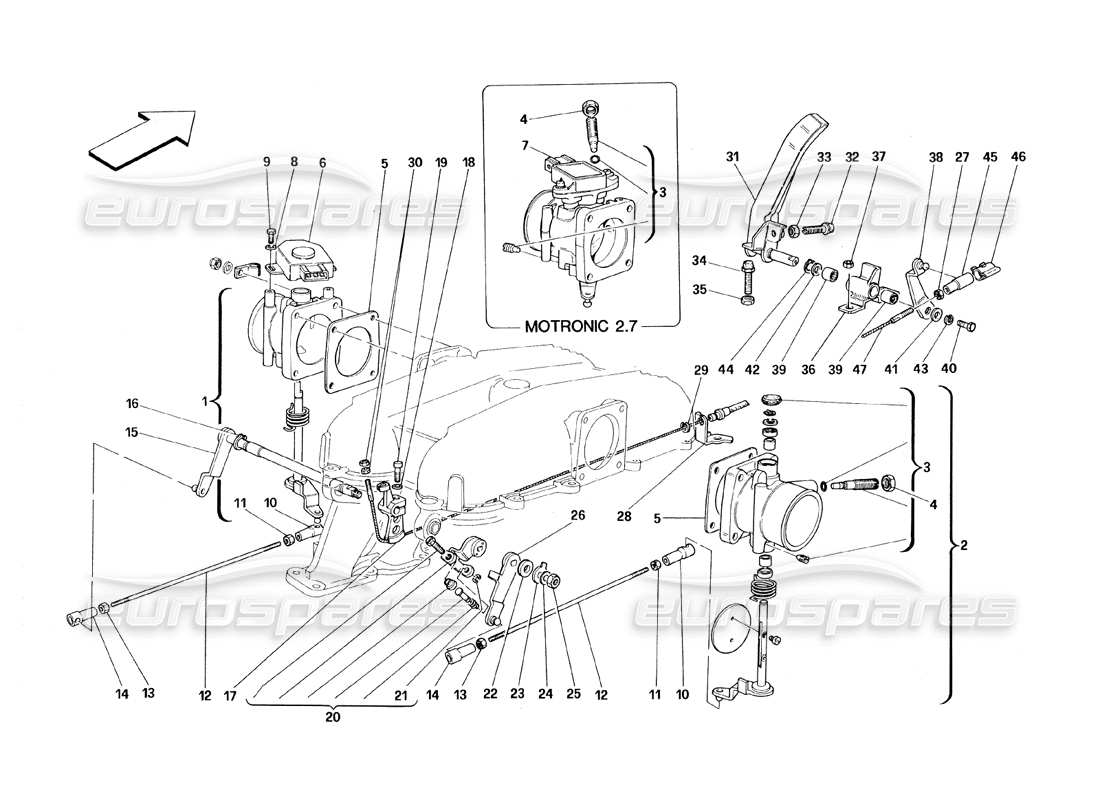 ferrari 348 (1993) tb / ts teilediagramm für drosselklappengehäuse und -gestänge