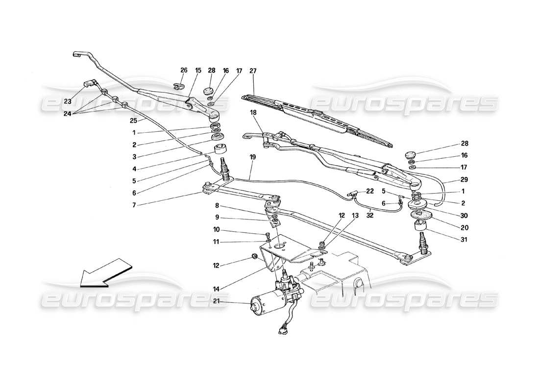 ferrari 348 (1993) tb / ts scheibenwischer und bewegungsteildiagramm