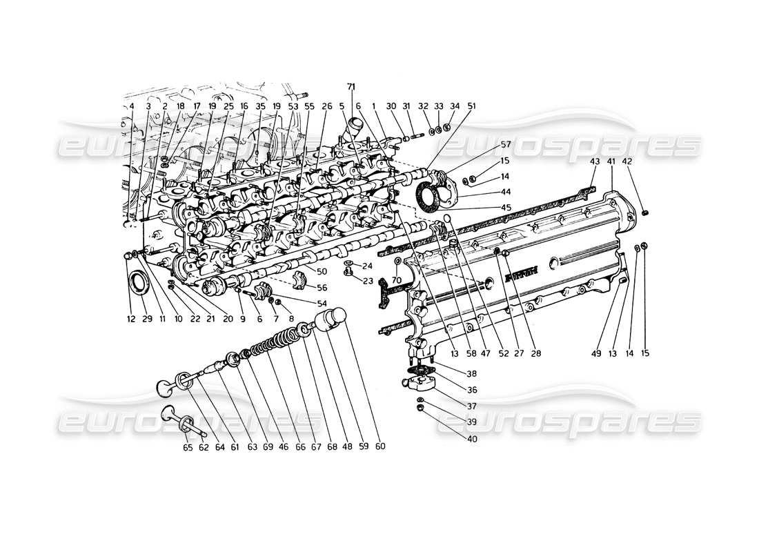 ferrari 365 gt4 berlinetta boxer zylinderkopf (links) teilediagramm