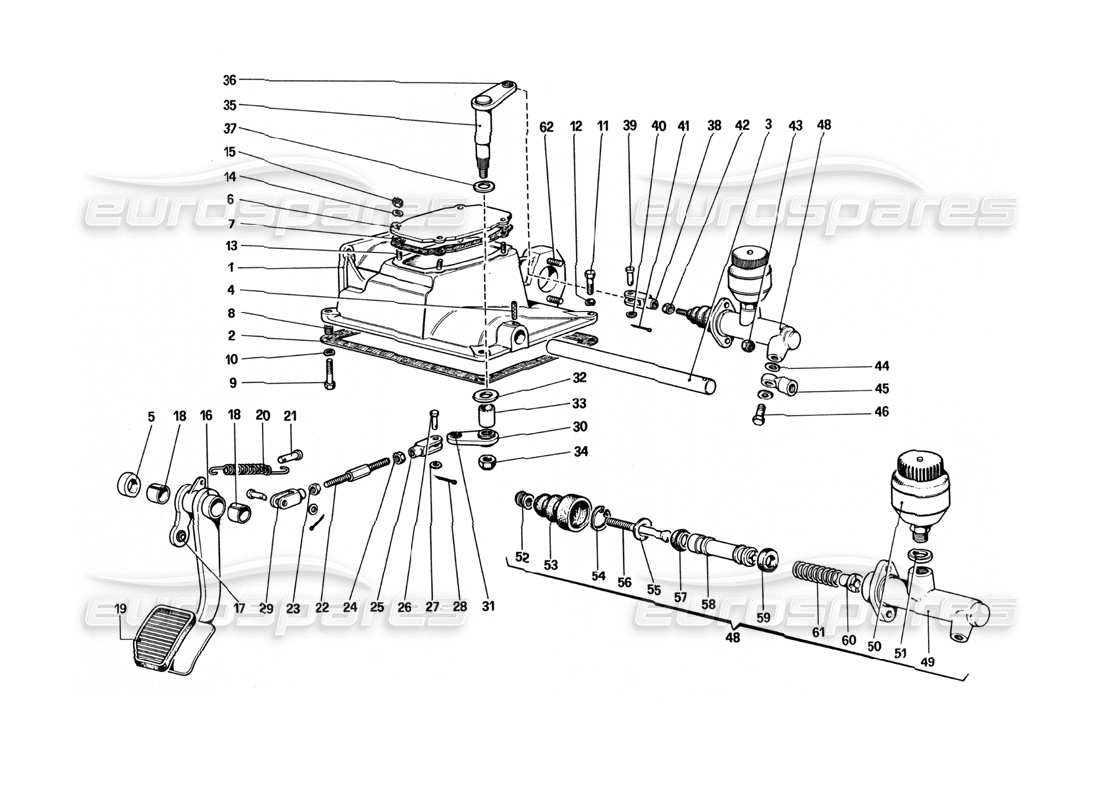 ferrari 512 bbi kupplungsausrücksteuerung (variante für rhd-version) teilediagramm