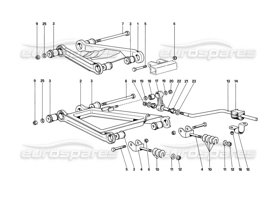 ferrari mondial 3.2 qv (1987) hinterradaufhängung - dreieckslenker-teilediagramm