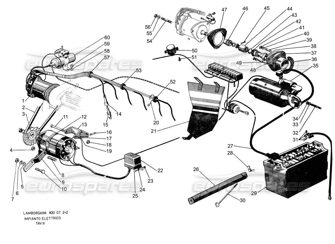 lamborghini 400 gt teilediagramm des elektrischen systems