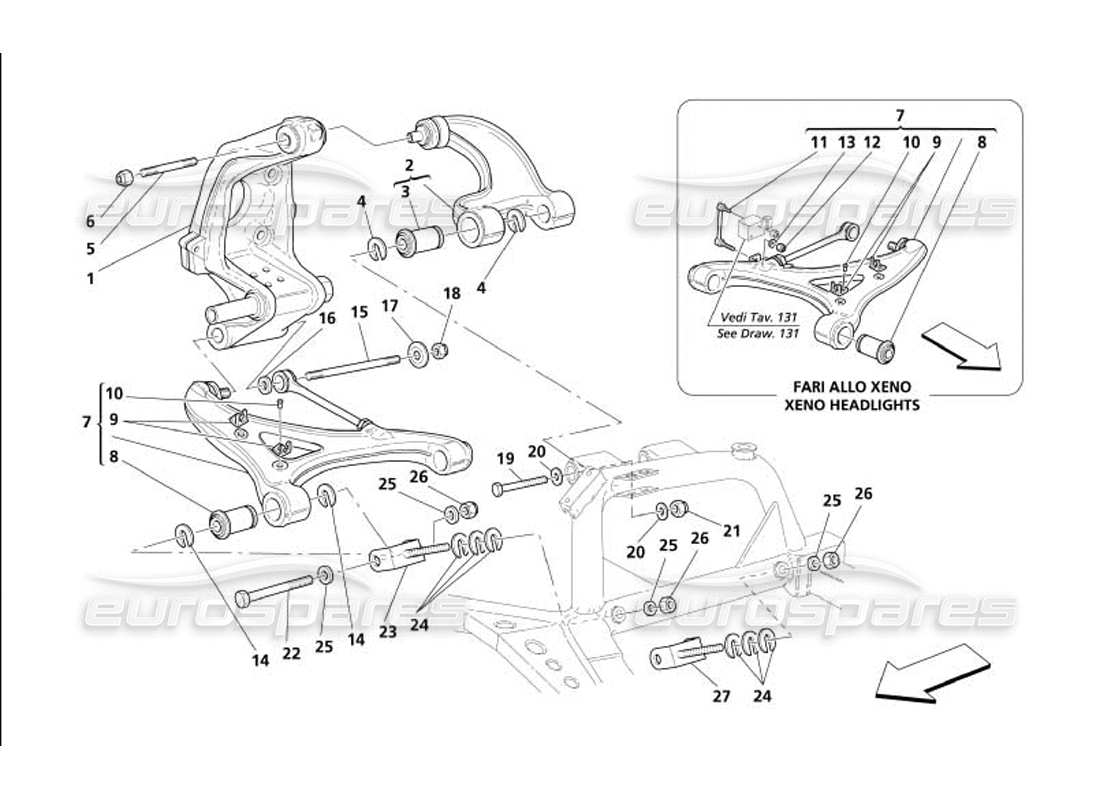maserati 4200 gransport (2005) hinterradaufhängung - dreieckslenker-teilediagramm
