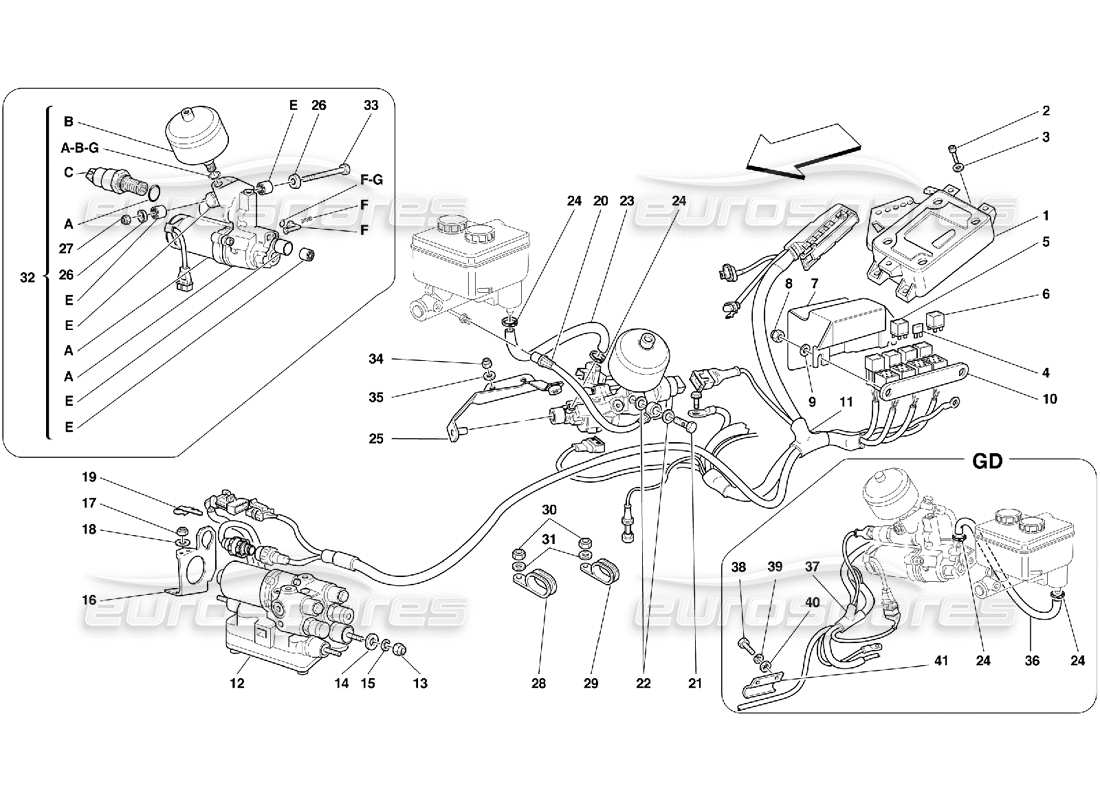 ferrari 456 gt/gta steuergerät und hydraulikausrüstung für abs-system - teilediagramm