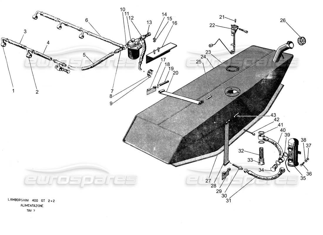 lamborghini 400 gt kraftstofftank teilediagramm