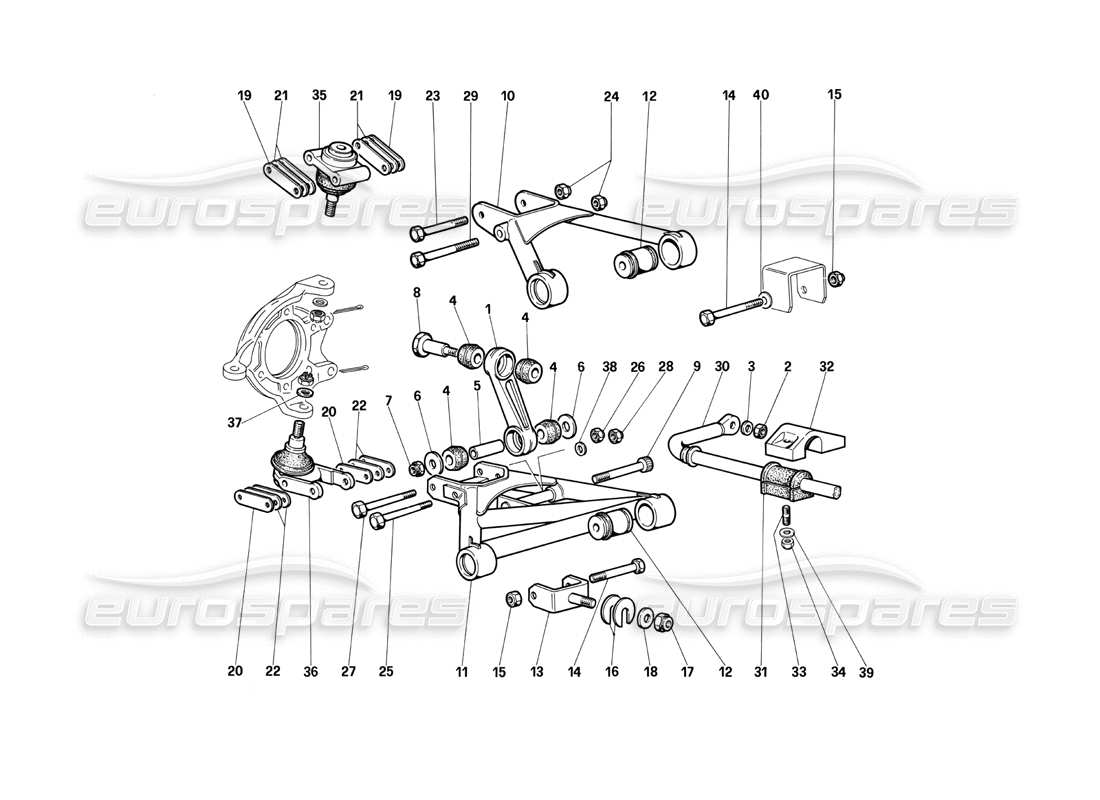 ferrari testarossa (1990) vorderradaufhängung - querlenker (bis fahrzeugnummer 75995) teilediagramm
