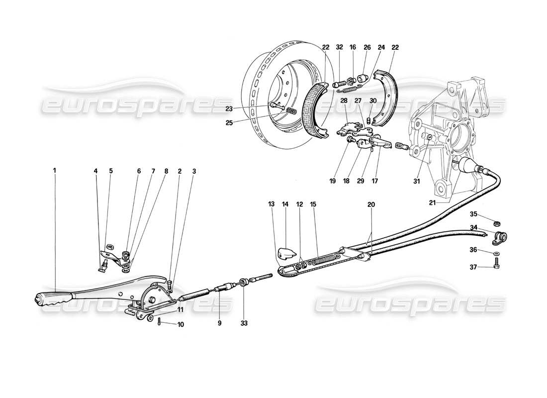 ferrari testarossa (1990) teilediagramm der handbremssteuerung