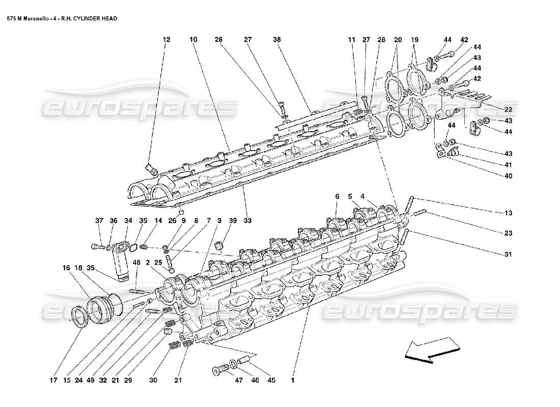 ferrari 575m maranello teilediagramm des rechten zylinderkopfs