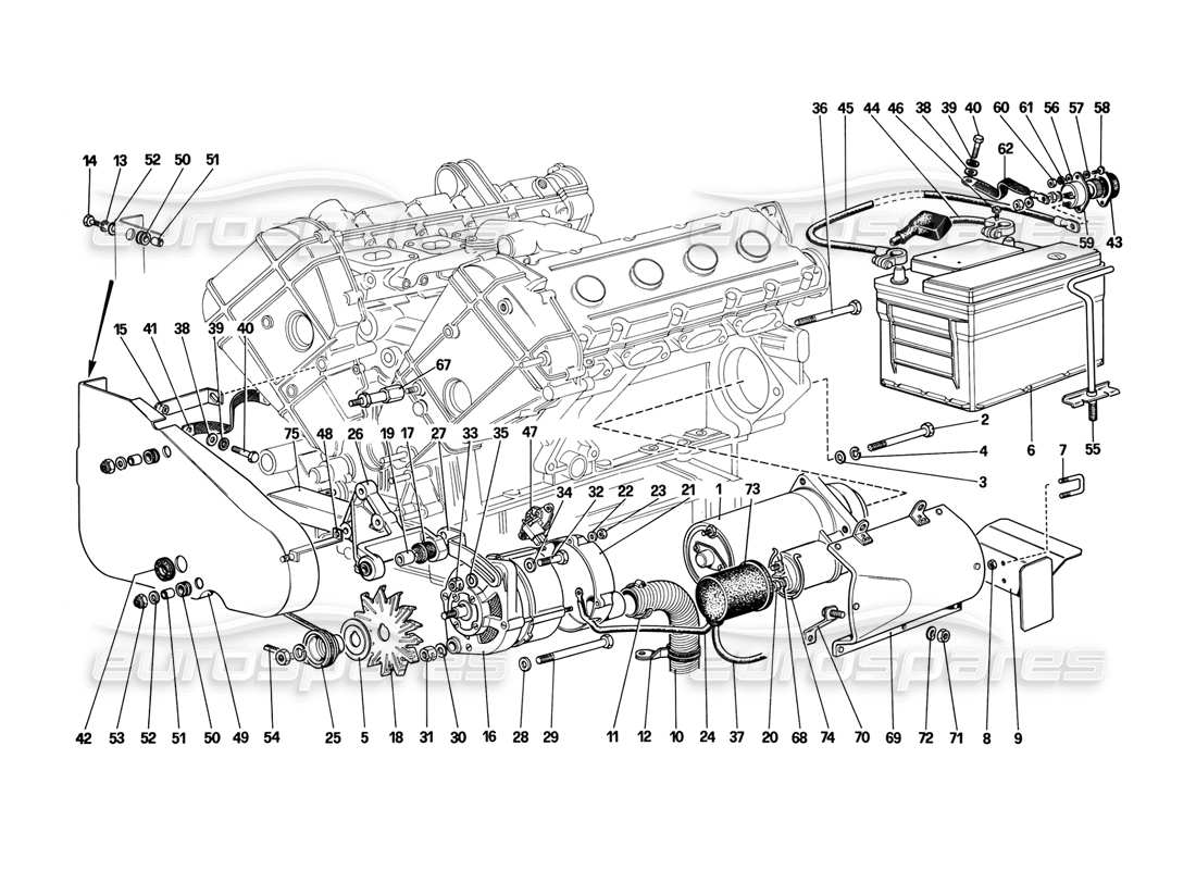ferrari mondial 3.2 qv (1987) teilediagramm des stromerzeugungssystems