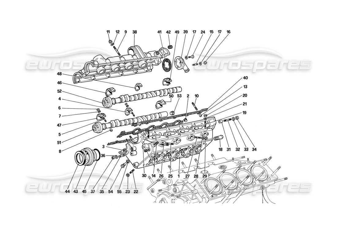 ferrari mondial 3.2 qv (1987) zylinderkopf (rechts) teilediagramm