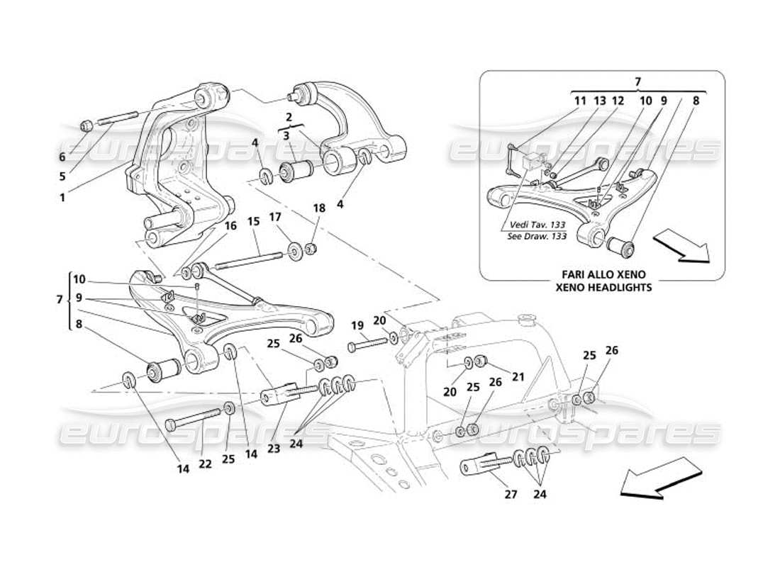 maserati 4200 spyder (2005) hinterradaufhängung - dreieckslenker-teilediagramm