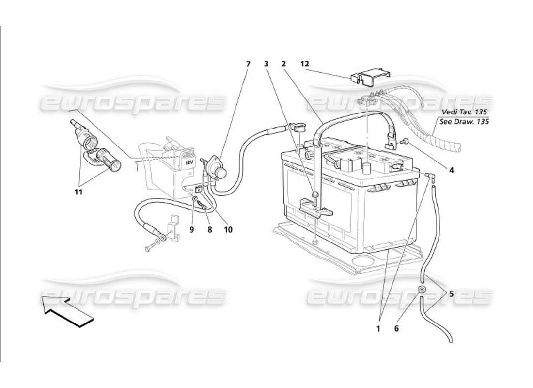 maserati 4200 gransport (2005) batterie teilediagramm