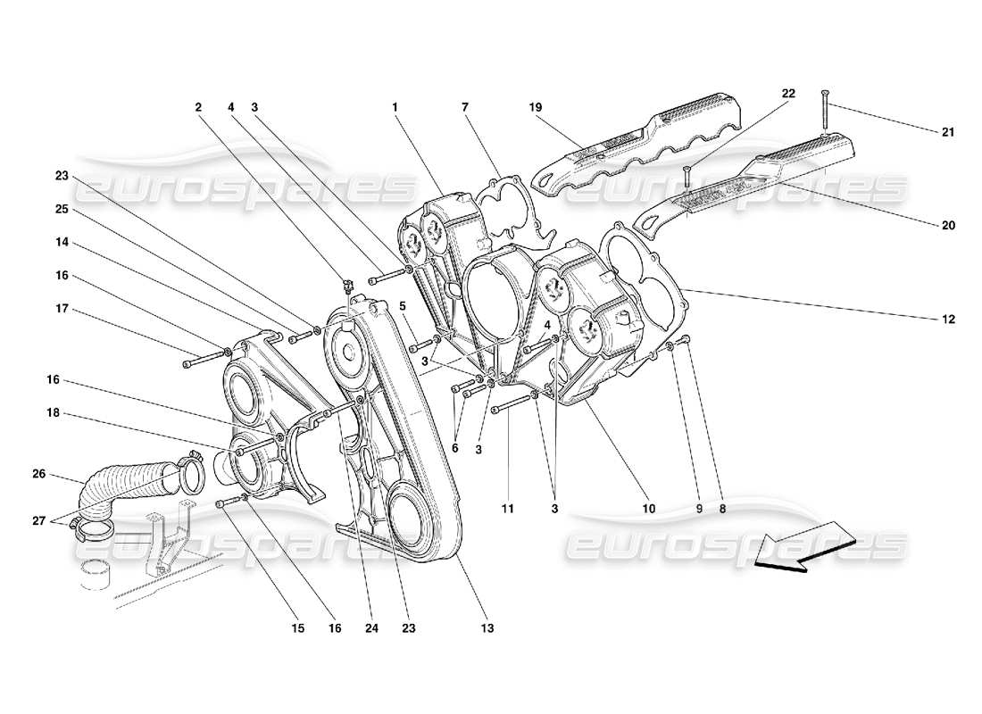 ferrari 456 gt/gta teilediagramm für motorabdeckungen