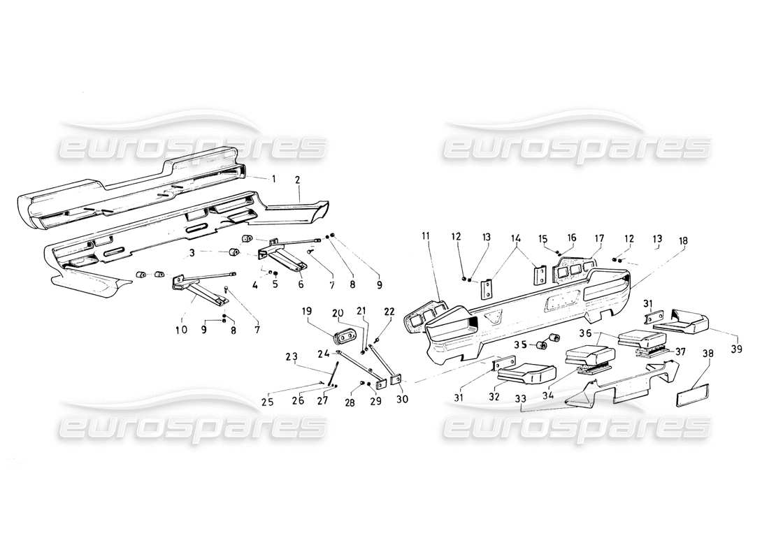 lamborghini countach 5000 qvi (1989) stoßstangen- und spoiler-ersatzteildiagramm