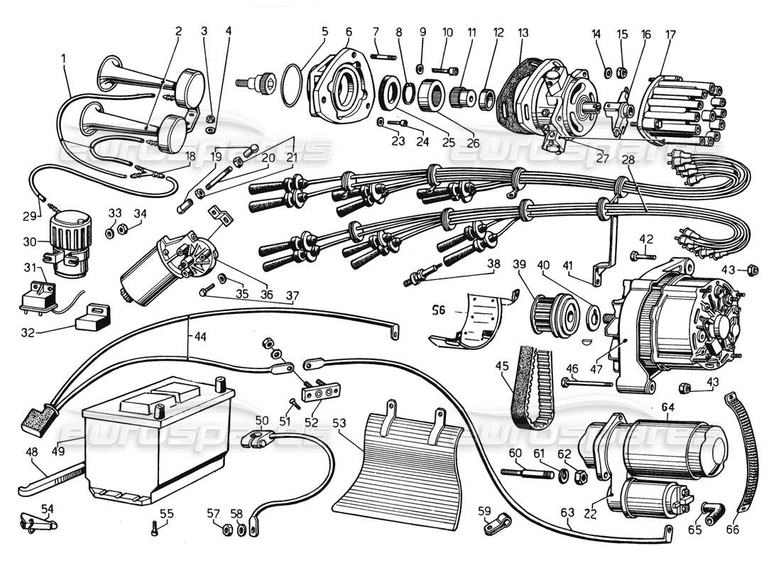 lamborghini countach 5000 qvi (1989) teilediagramm des elektrischen systems