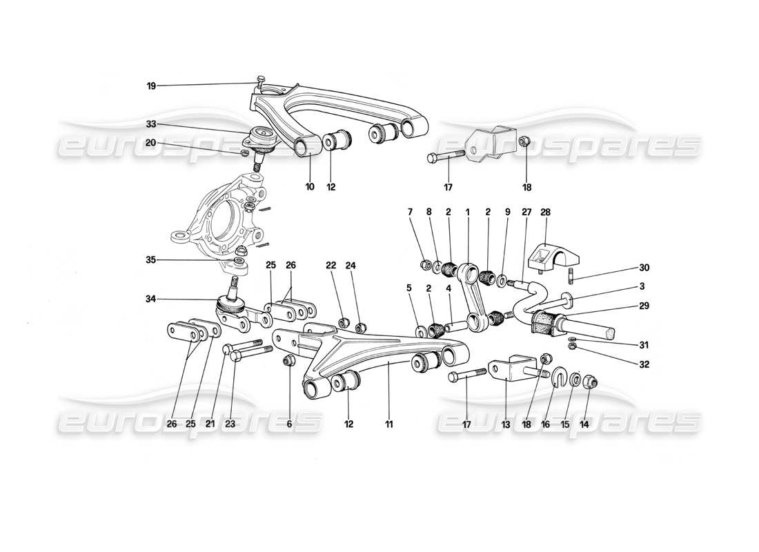 ferrari testarossa (1990) vorderradaufhängung - querlenker (ab fahrzeugnummer 75997) teilediagramm