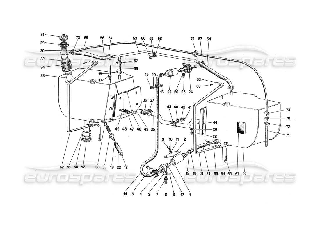 ferrari 288 gto teilediagramm für kraftstoffpumpe und -leitungen