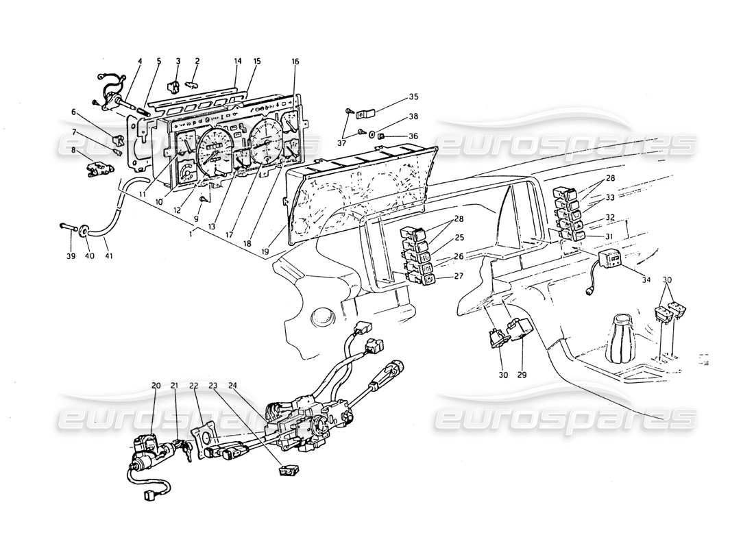 maserati biturbo 2.5 (1984) teilediagramm für instrumente und elektrische steuerungen