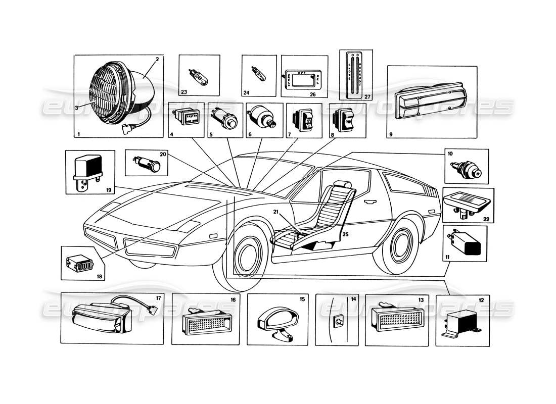 maserati bora (usa variants) teilediagramm für lichter und kleinteile