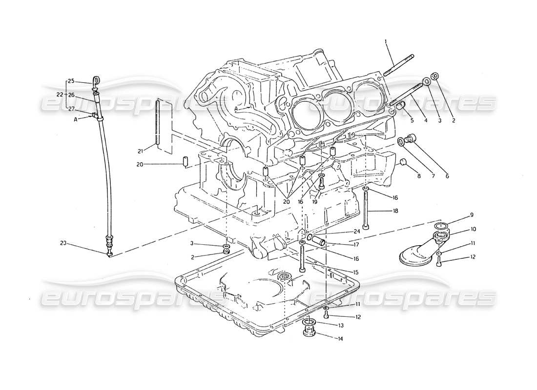 maserati biturbo 2.5 (1984) teilediagramm für befestigungen und blockzubehör