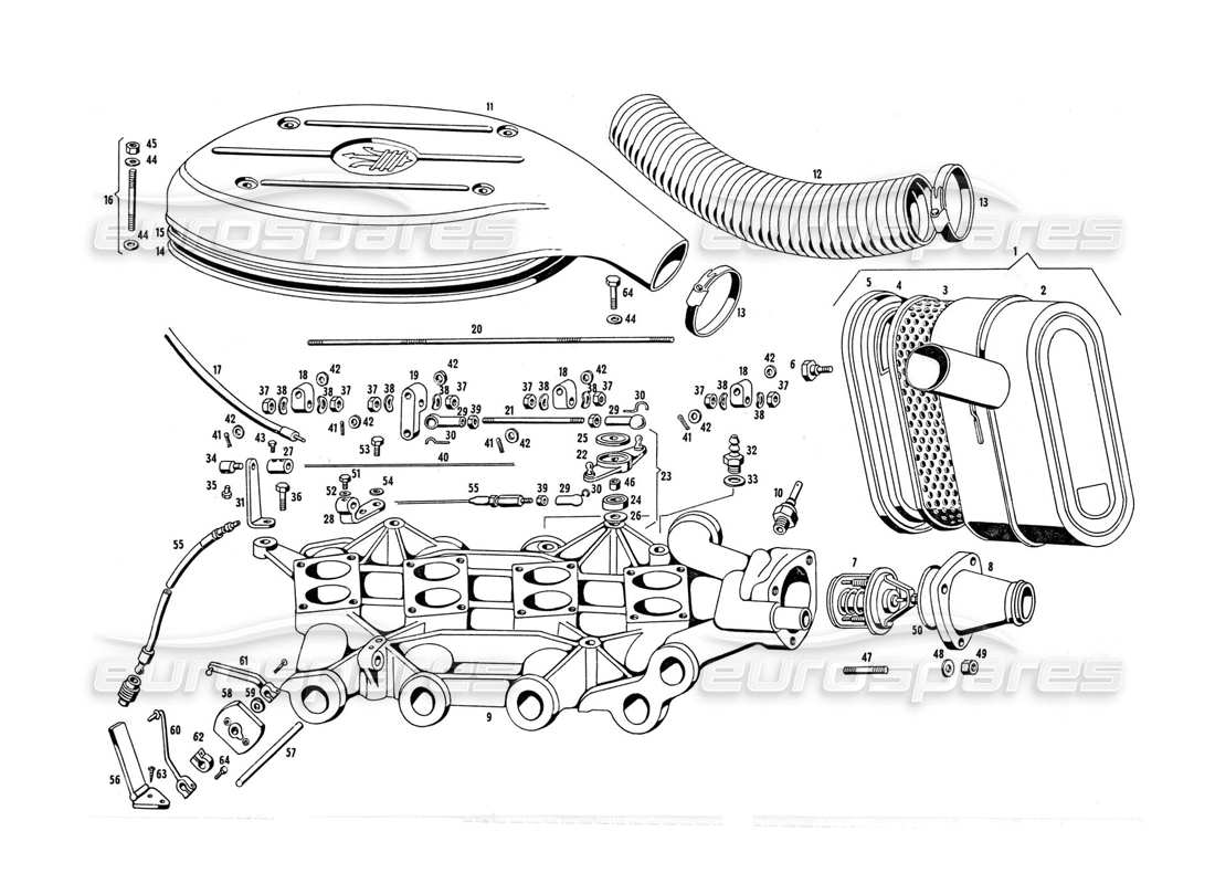 maserati indy 4.2 teilediagramm für luftansaugkrümmer und filter