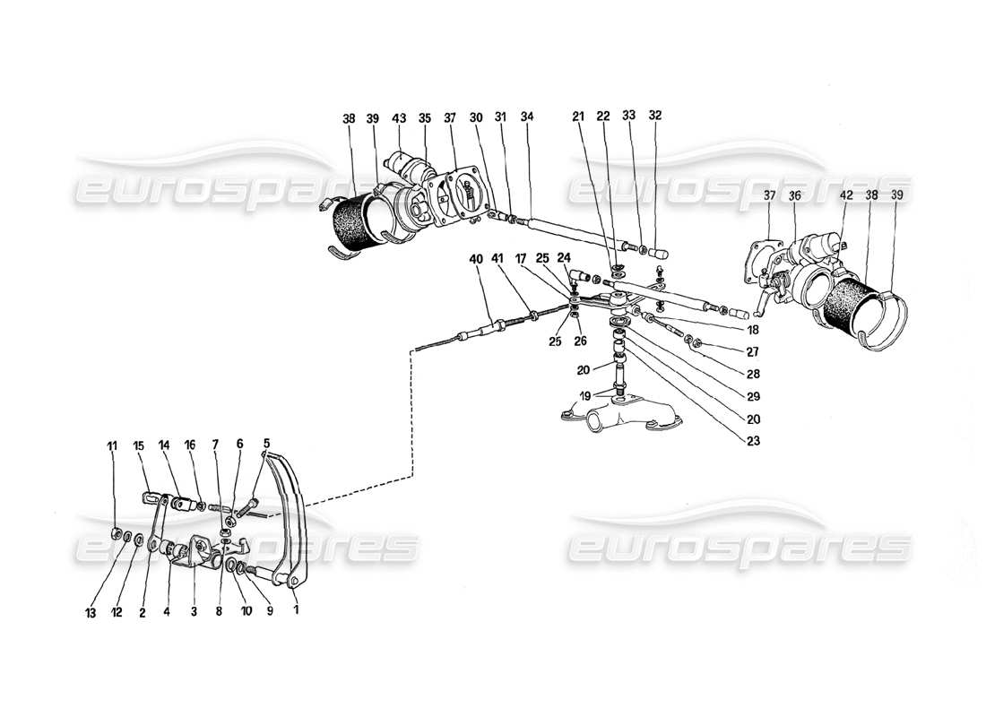 ferrari 288 gto drosselklappen und beschleunigersteuerung teilediagramm