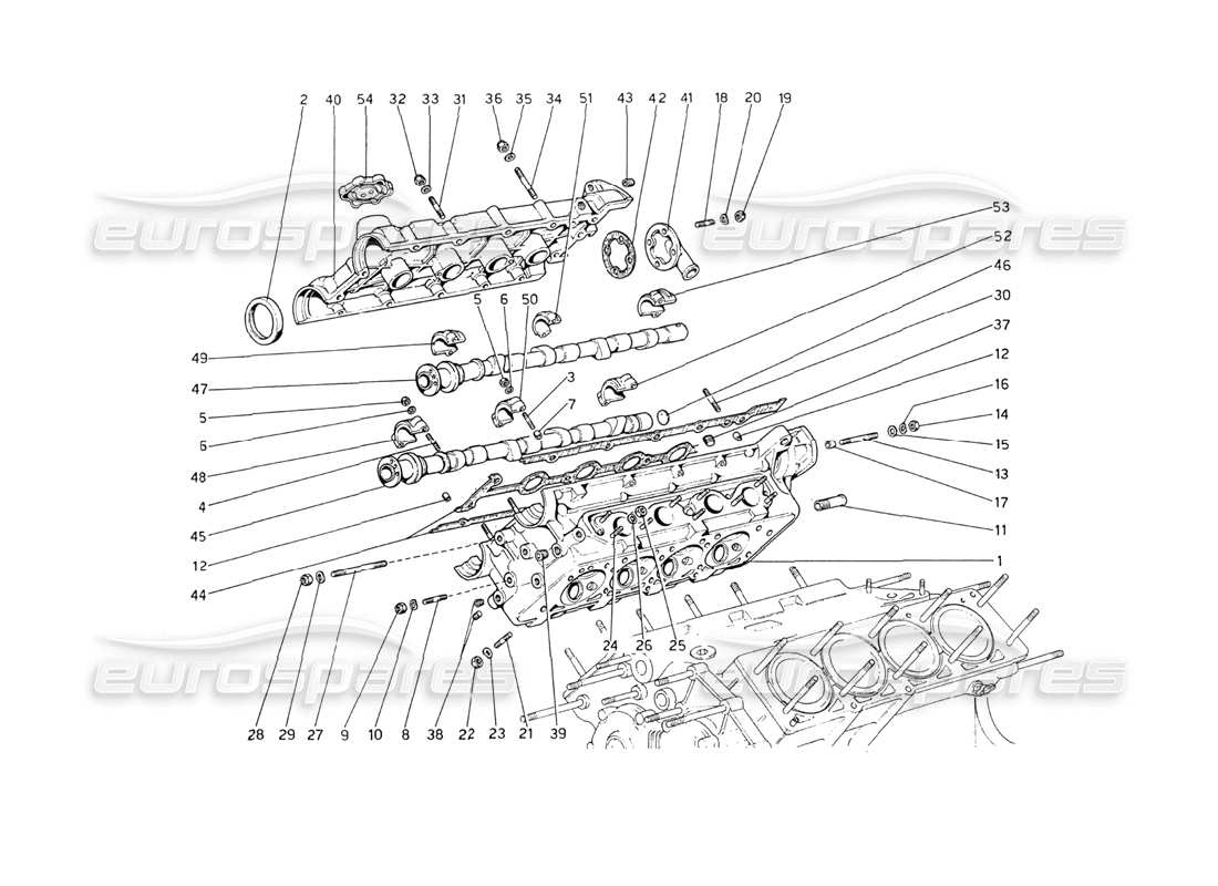 ferrari 208 gt4 dino (1975) zylinderkopf (rechts) teilediagramm